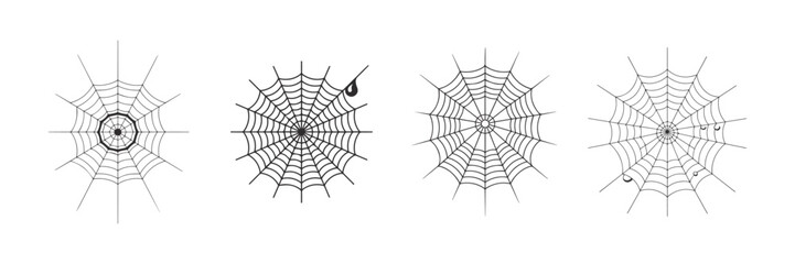 Spiderweb  set, Black Silhouette Vector Illustration.	