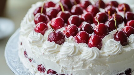 Cake made with cherries and whipped cream