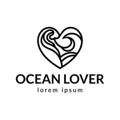 Ocean Heart Vector Logo Flat Symbol. Love Water or Sea Wave Branding Concept.	