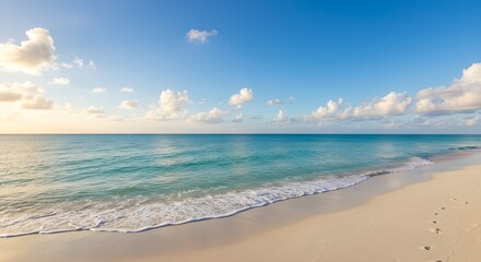Obraz premium Tropical Paradise Beach Shoreline with Turquoise Ocean and Blue Sky