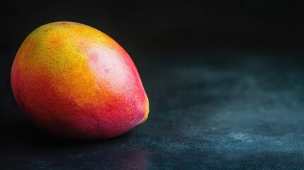 Close-up of a ripe mango on dark backdrop for healthy eating and smoothie preparation.