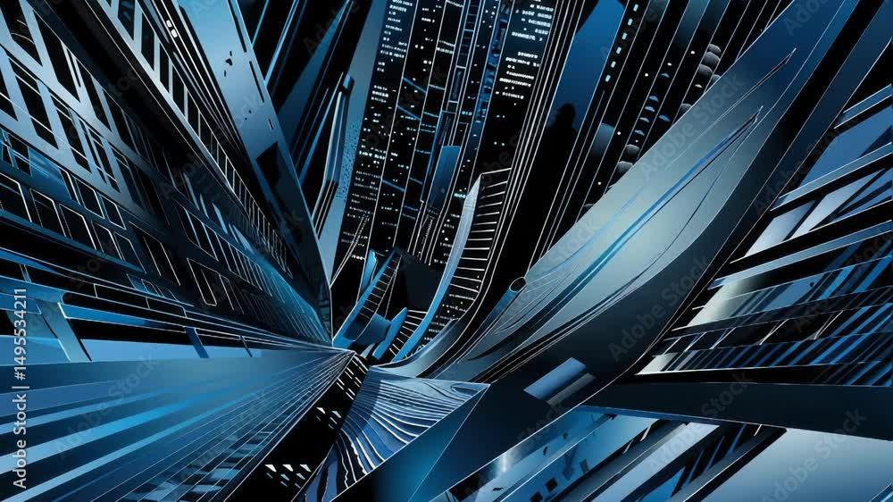 Poster explore an incredibly captivating blue digital landscape filled with dynamic lines and unique, intri