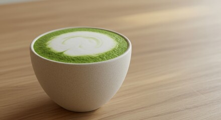 Green Beverage in Cup on Wood Table Fresh Drink