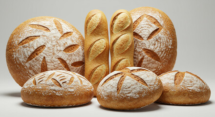 Assortment of breads on a white surface display