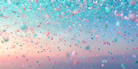 Pastel Confetti Celebration A Dreamy Shower of Festive Colors Falling Against a Soft Sky Background