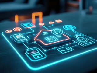 Obraz premium Remote elderly care ecosystem shown in smart home diagram, conceptual digital care