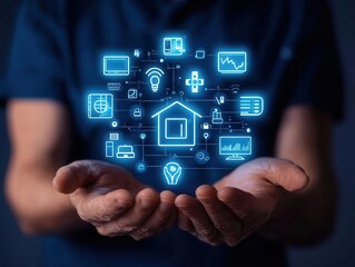 Remote elderly care ecosystem shown in smart home diagram, conceptual digital care