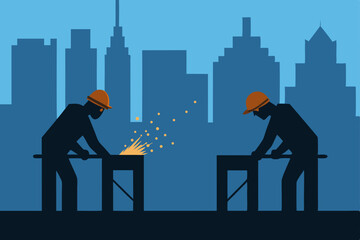silhouette of a construction worker in the city