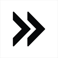 Double arrow glyph icon. Forward button symbol. Navigation pointer, indicator. Vector illustration isolated on white background.	