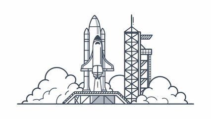 Geometric Rocket Launch Vector Illustration Stylized Rocket Ship Taking Off with Innovation Theme  