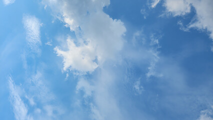 Picture of white cloud on blue sky background panorama, bright sunny day on summer winter season...