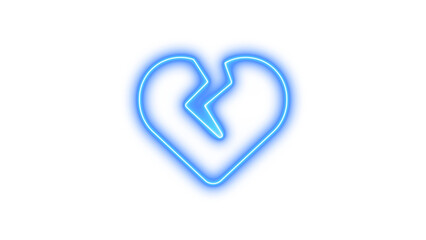 Neon broken heart symbol, Neon heart crack icon glow with transparent background