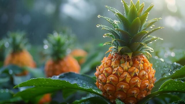 Close up of a growing pineapple