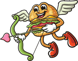 Cartoon character burger is becoming cupid