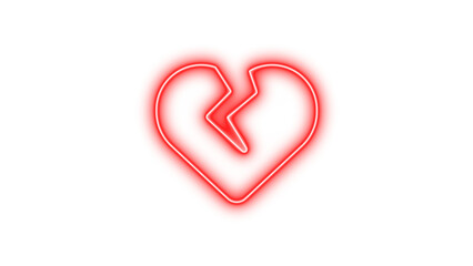 Neon broken heart symbol, Neon heart crack icon glow with transparent background