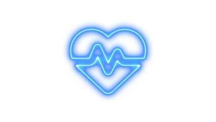 Fototapeta premium Neon heart with a pulse line inside, Neon heart pulse icon glow with transparent background