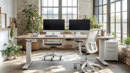 Modern home office workspace with adjustable desk