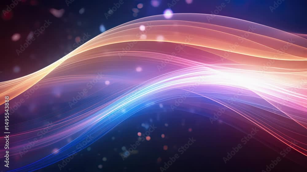 Poster digital purple particles wave and light abstract background with shining particles