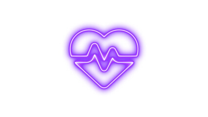 Neon heart with a pulse line inside, Neon heart pulse icon glow with transparent background