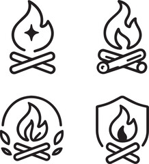 Minimalist Campfire Logo Set – 4 Unique Outdoor Branding Designs . 
