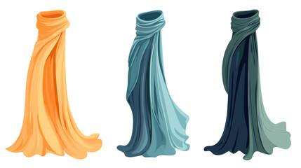 Elegant Draped Scarves in Vibrant Colors Flowing Gracefully Against a White Background