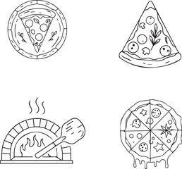 Four Unique Minimalist Pizza-Themed Combination Logo Designs. 