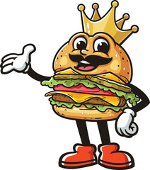 Cartoon character of burger king wearing his crown