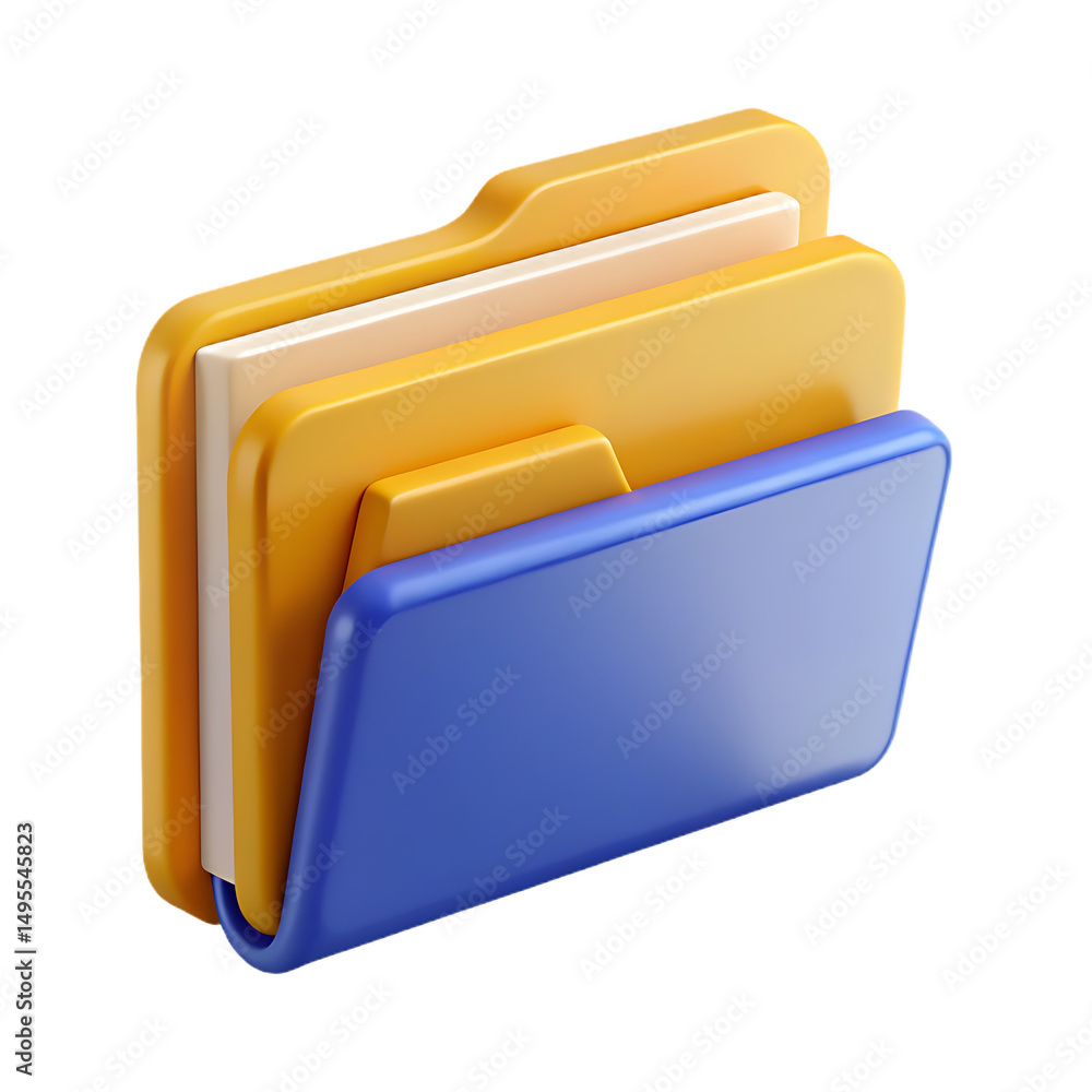 Poster 3d rendered stack of colorful folders representing organization and data management