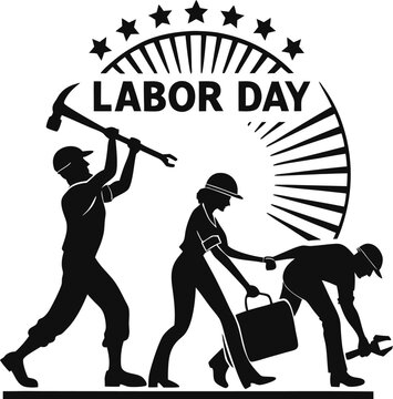 Sep 1 Labor Day Silhouette Design Illustration. Labor Day Silhouette Artwork Celebrating Workers. Patriotic Silhouette Design for Sep 1 Labor Day
