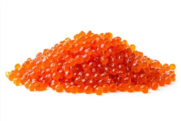 Pile of orange salmon roe on white background. AI generative