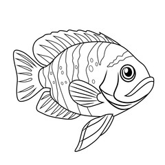Oscar Fish Vector Illustration – Cartoon, Clipart & Line Art Design on White Background