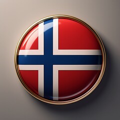 Obraz premium Runder Norwegen-Button mit Landesflagge auf grauem Hintergrund