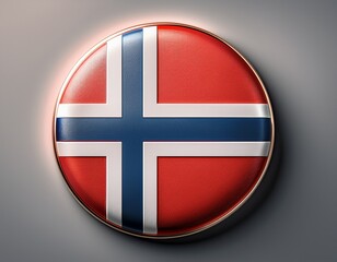 Obraz premium Runder Norwegen-Button mit Landesflagge auf grauem Hintergrund