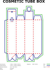 Cosmetic tube box template packaging design with dimensions and specifications