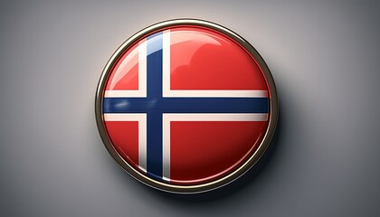 Obraz premium Runder Norwegen-Button mit Landesflagge auf grauem Hintergrund