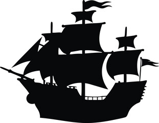 Pirate Ship Silhouette - Minimalist Black and White Nautical Silhouette