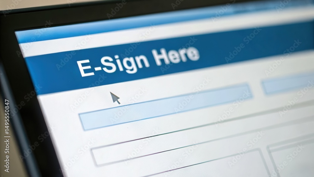 Poster digital interface displaying an electronic signature prompt on a screen, highlighting the ease of on