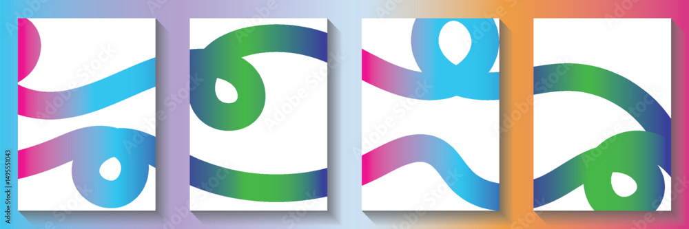 Poster posters with rainbow colored gradient lines. abstract dynamic colorful 3d shapes on white background