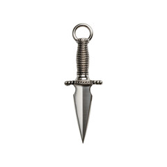 Detailed Close-Up of an Ornate Silver Dagger with Intricate Handle Design and Sharp Blade