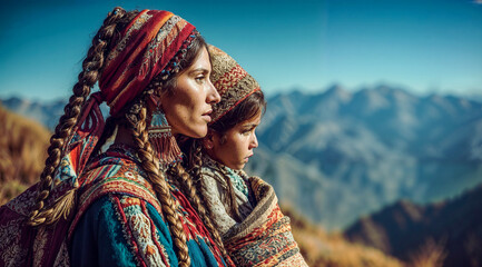 Andean Mother and Daughter in Traditional Dress
