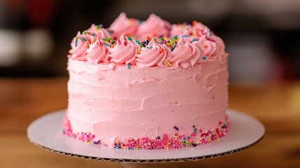 Ready-to-eat pink birthday cake