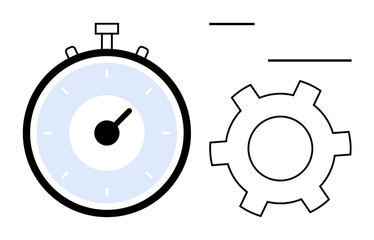 Stopwatch with blue dial and gear symbolizing time, precision, and productivity. Ideal for planning, efficiency, teamwork, workflow, innovation, goal setting simple landing page