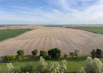Aerial photo of a harvested wheat field in Walla Walla Washington State.