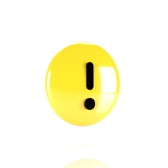 3D Illustration of Circle Yellow Warning Icon, Isolated on Plain White Background