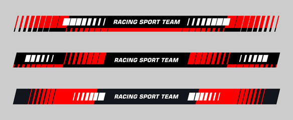 Set of modern car stripes design. Racing vector design. Car race stripes. Racing line sticker design. Graphic sport decal vinyl element. Automobile decoration. Vector racing set