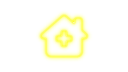 Neon house icon with medical cross, symbolizing healthcare at home, Neon house chimney medical icon glow with transparent background