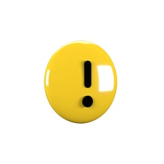 3D Illustration of Circle Yellow Warning Icon, Isolated on Plain White Background