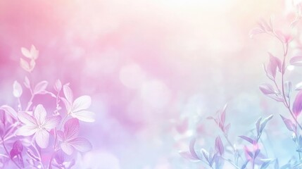 Fototapeta premium Soft pastel floral pattern frame on dreamy blurred gradient background - Peaceful banner template