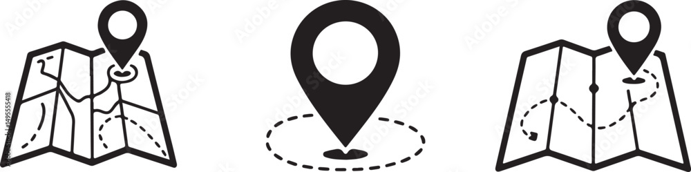 Poster simple black location pin icons on maps for navigation