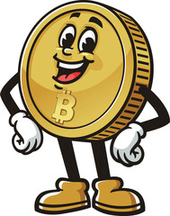 Bitcoin character cartoon laughing happily